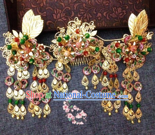 Chinese Ancient Princess Tassel Phoenix Coronet Hairpins Traditional Hanfu Palace Wedding Hair Accessories for Women