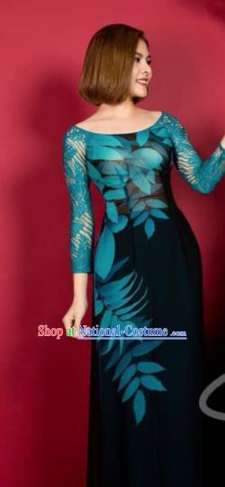 Asian Vietnam Traditional Printing Dress Vietnamese Classical Ao Dai Cheongsam for Women