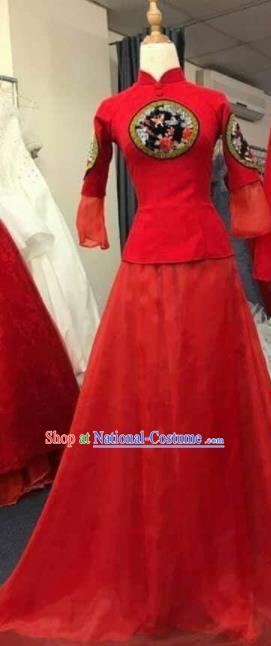 Asian Vietnam Traditional Wedding Red Dress Vietnamese National Classical Ao Dai Cheongsam for Women