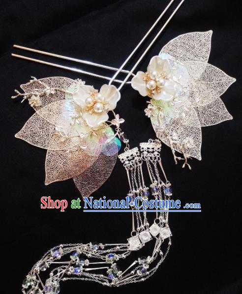 Chinese Ancient Princess Hairpins Palace Leaf Tassel Hair Clip Traditional Hanfu Hair Accessories for Women