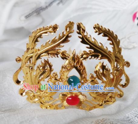 Chinese Ancient Princess Golden Phoenix Coronet Hairpins Traditional Hanfu Hair Accessories for Women