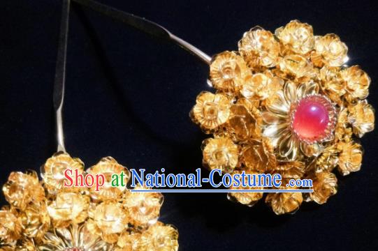 Chinese Ancient Palace Princess Golden Hairpins Traditional Hanfu Hair Accessories for Women