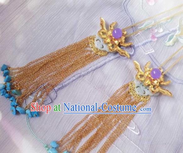 Chinese Ancient Palace Princess Golden Tassel Hairpins Traditional Hanfu Hair Accessories for Women