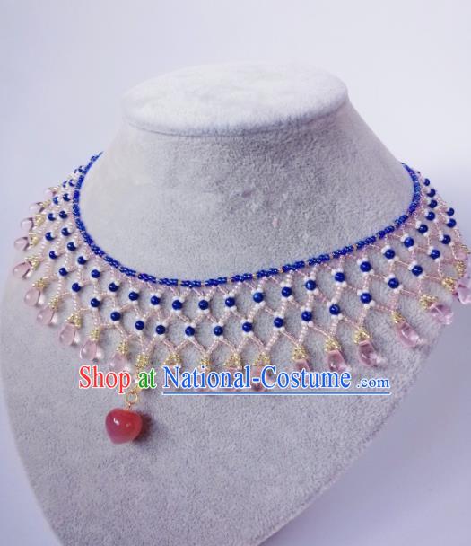 Chinese Ancient Palace Princess Rose Chalcedony Necklace Traditional Hanfu Jewelry Accessories for Women