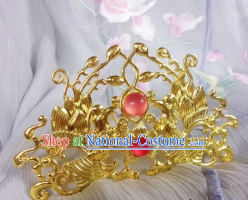 Chinese Ancient Palace Princess Golden Phoenix Hair Comb Hairpins Traditional Hanfu Hair Accessories for Women