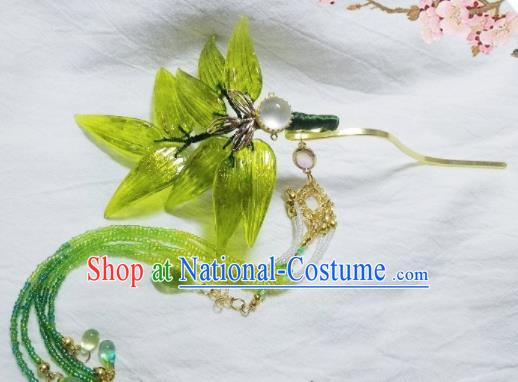 Chinese Ancient Palace Princess Bamboo Leaf Tassel Hairpins Traditional Hanfu Hair Accessories for Women