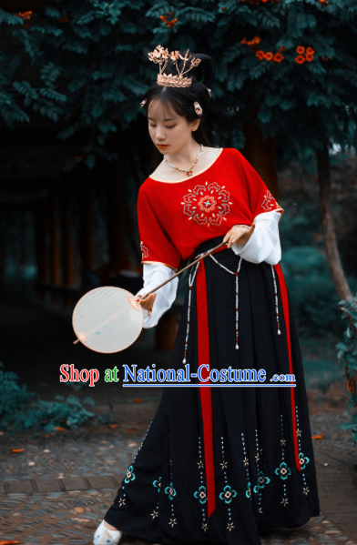 Chinese Traditional Classical Dance Hanfu Dress Ancient Tang Dynasty Court Lady Embroidered Historical Costume for Women