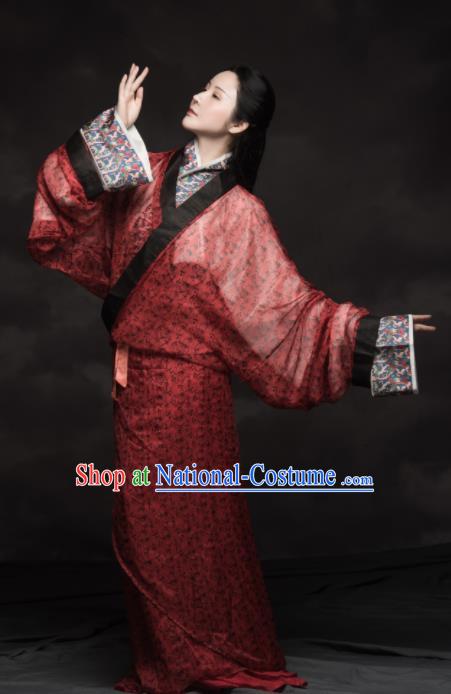 Chinese Ancient Han Dynasty Imperial Consort Replica Costume Traditional Court Lady Red Hanfu Dress for Women