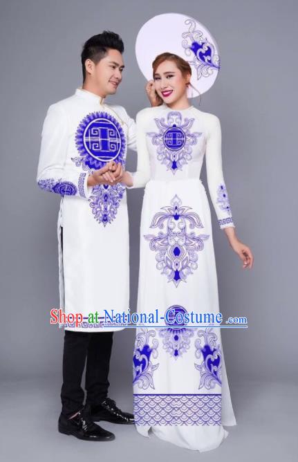 Asian Vietnam Traditional Wedding Costumes Vietnamese National Classical Ao Dai Cheongsam for Women for Men