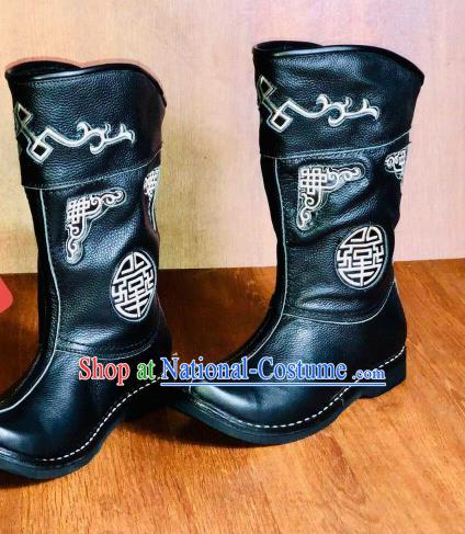 Traditional Chinese Mongol Nationality Wedding Shoes Mongolian Minority Folk Dance Leather Boots for Men