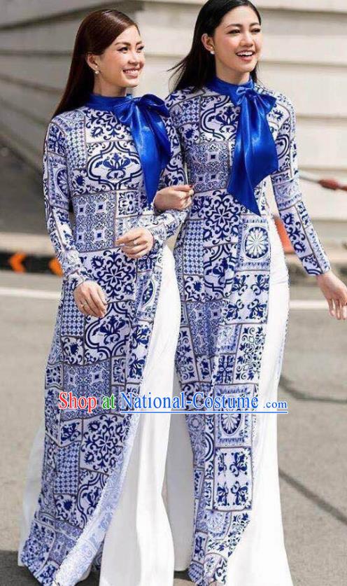 Asian Vietnam Traditional Court Bride Dress Vietnamese National Classical Ao Dai Cheongsam for Women