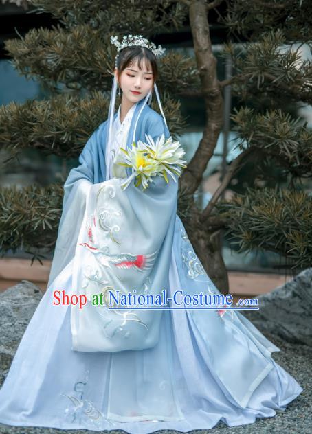 Chinese Traditional Court Princess Hanfu Dress Ancient Jin Dynasty Embroidered Historical Costume for Women