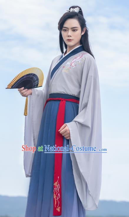 Chinese Traditional Scholar Swordsman Hanfu Clothing Ancient Jin Dynasty Nobility Childe Embroidered Historical Costume for Men