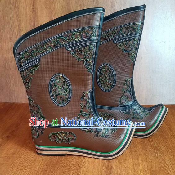 Traditional Chinese Mongol Ethnic Embroidered Leather Boots Mongolian Minority Folk Dance Handmade Shoes for Men