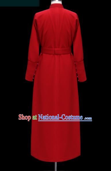 Traditional Chinese Mongol Ethnic Wedding Red Dress Mongolian Minority Folk Dance Embroidered Costume for Women