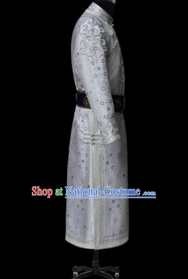 Chinese Traditional Mongol Ethnic National White Robe Mongolian Minority Folk Dance Costume for Men