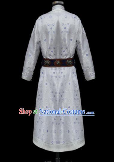 Chinese Traditional Mongol Ethnic National White Robe Mongolian Minority Folk Dance Costume for Men