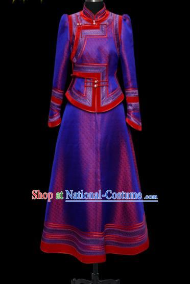 Traditional Chinese Mongol Ethnic Wedding Light Purple Dress Mongolian Minority Folk Dance Costume for Women