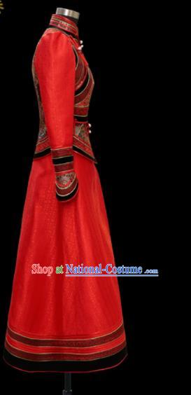 Traditional Chinese Mongol Ethnic Wedding Red Dress Mongolian Minority Folk Dance Costume for Women