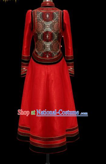 Traditional Chinese Mongol Ethnic Wedding Red Dress Mongolian Minority Folk Dance Costume for Women