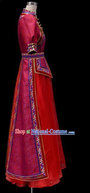 Traditional Chinese Mongol Ethnic National Wedding Red Dress Mongolian Minority Folk Dance Costume for Women