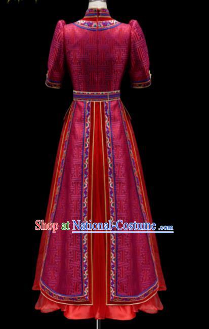 Traditional Chinese Mongol Ethnic National Wedding Red Dress Mongolian Minority Folk Dance Costume for Women