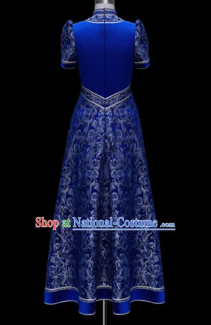 Traditional Chinese Mongol Ethnic National Wedding Royalblue Dress Mongolian Minority Folk Dance Costume for Women