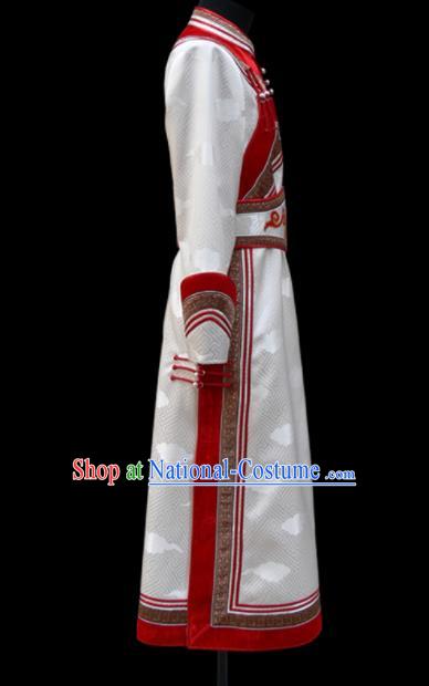 Chinese Traditional Mongol Ethnic National White Robe Mongolian Minority Folk Dance Costume for Men