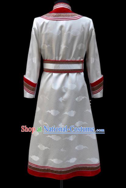 Chinese Traditional Mongol Ethnic National White Robe Mongolian Minority Folk Dance Costume for Men