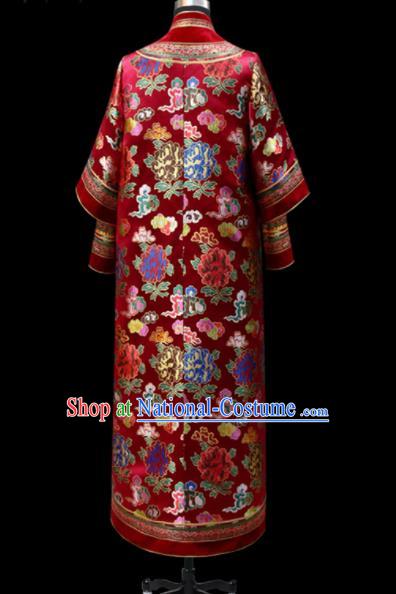 Chinese Traditional Mongol Ethnic National Wedding Red Brocade Robe Mongolian Minority Folk Dance Costume for Men