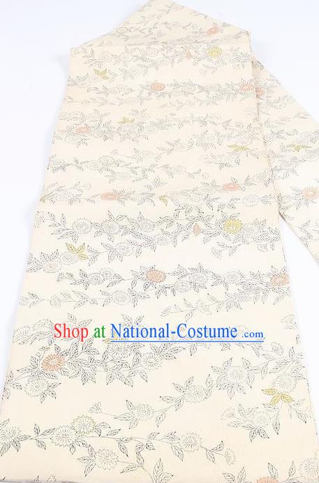 Japanese Traditional Kimono Daisy Pattern White Belt Asian Japan National Yukata Brocade Waistband for Women