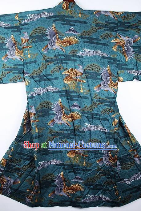 Japanese Traditional Printing Eagle Green Kimono Asian Japan National Yukata Costume for Men