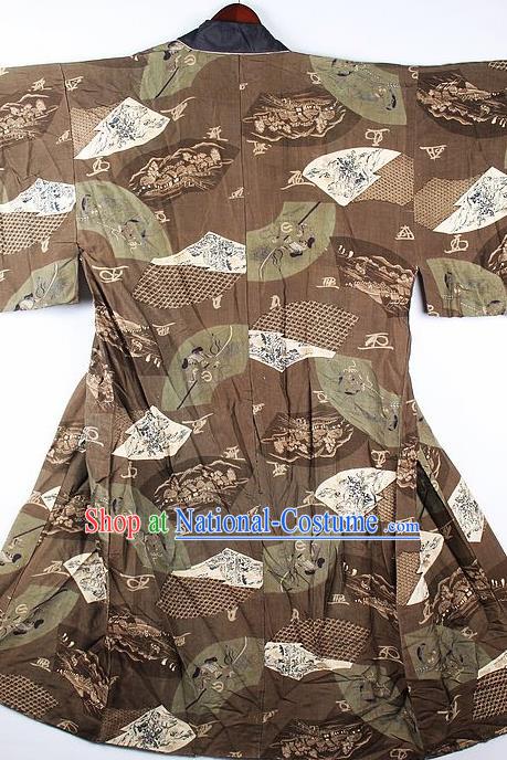 Japanese Traditional Printing Orchid Brown Kimono Asian Japan National Yukata Costume for Men