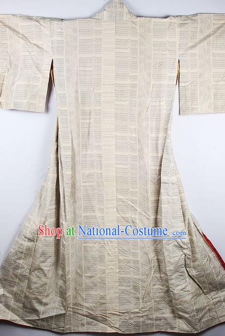 Japanese Traditional Printing Beige Furisode Kimono Asian Japan National Yukata Dress Costume for Women