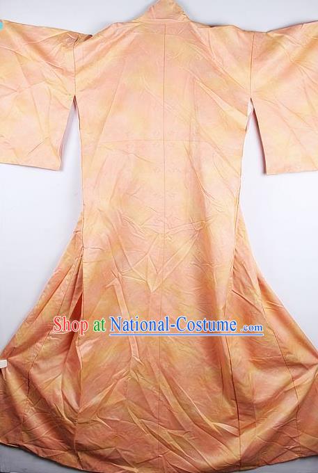 Traditional Japanese Orange Furisode Kimono Asian Japan National Yukata Dress Costume for Women