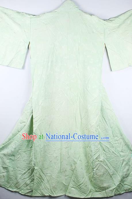 Traditional Japanese Geisha Light Green Furisode Kimono Asian Japan National Yukata Dress Costume for Women