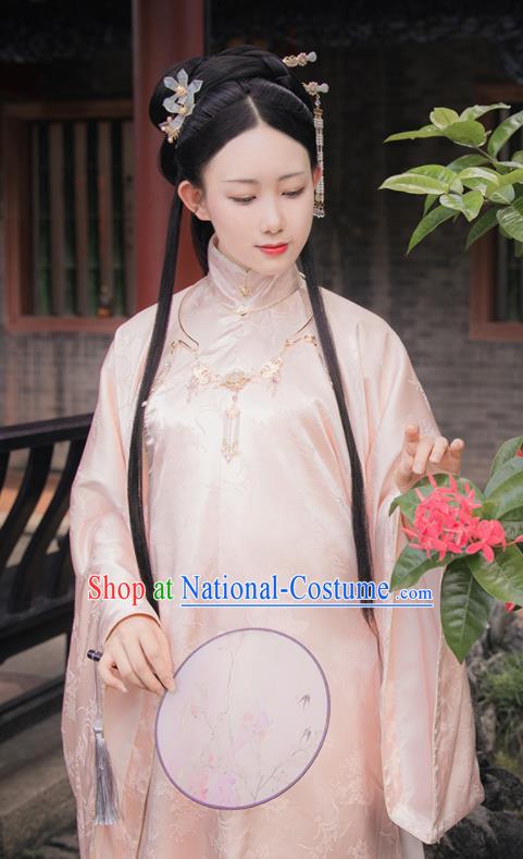 Asian Chinese Ming Dynasty Palace Princess Replica Costume Traditional Ancient Court Pink Hanfu Dress for Women