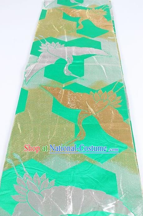 Japanese Traditional Kimono Classical Crane Pattern Green Brocade Belt Asian Japan National Yukata Waistband for Women