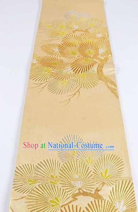 Japanese Traditional Kimono Classical Pine Pattern Golden Brocade Belt Asian Japan National Yukata Waistband for Women