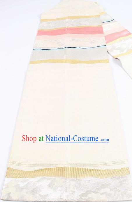 Japanese Traditional Kimono Classical Pattern White Brocade Belt Asian Japan National Yukata Waistband for Women