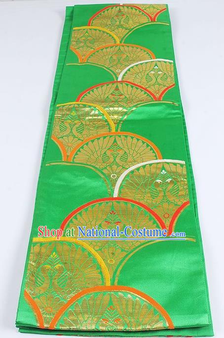 Japanese Traditional Kimono Classical Swan Pattern Green Brocade Belt Asian Japan National Yukata Waistband for Women