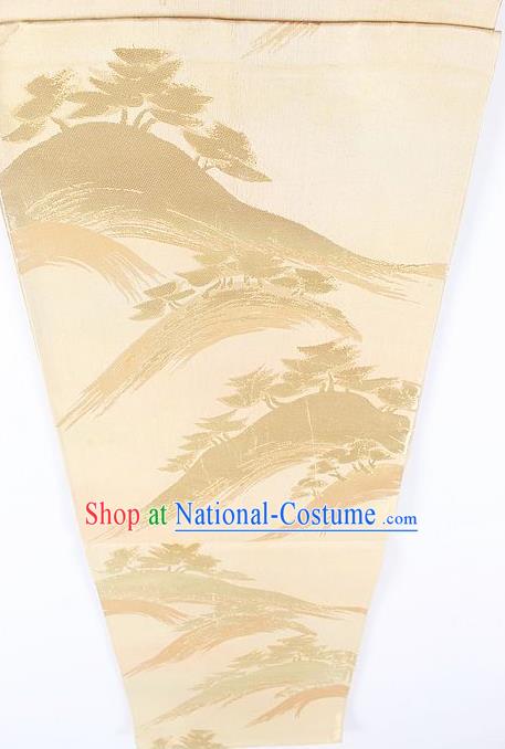 Japanese Traditional Kimono Classical Pattern Champagne Brocade Belt Asian Japan National Yukata Waistband for Women