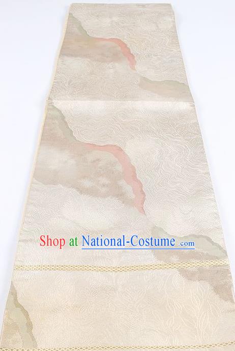 Japanese Traditional Kimono Classical Pattern Champagne Brocade Belt Asian Japan National Yukata Waistband for Women