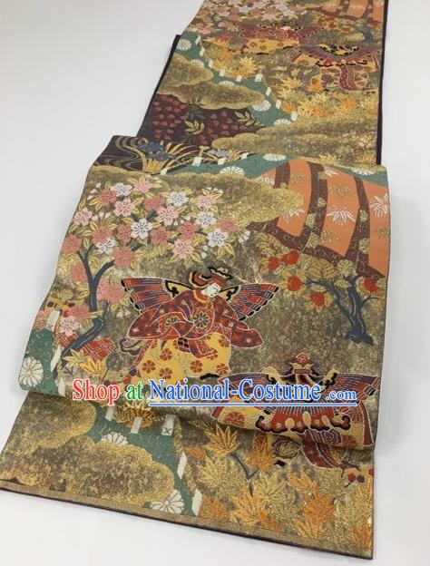 Japanese Traditional Kimono Classical Pattern Brown Brocade Belt Asian Japan National Yukata Waistband for Women