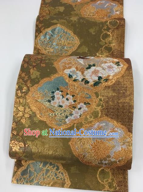 Japanese Traditional Kimono Classical Flowers Pattern Brocade Belt Asian Japan National Yukata Waistband for Women