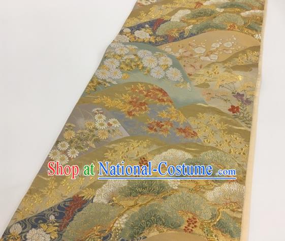 Japanese Kimono Classical Chrysanthemum Pattern Golden Brocade Belt Asian Japan Traditional National Yukata Waistband for Women