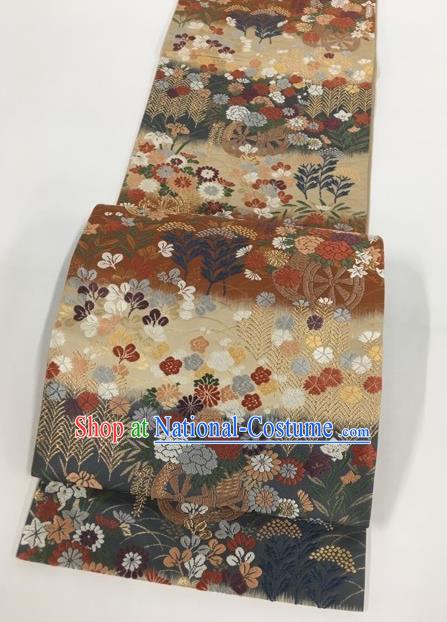 Japanese Kimono Classical Flowers Pattern Brocade Belt Asian Japan Traditional National Yukata Waistband for Women