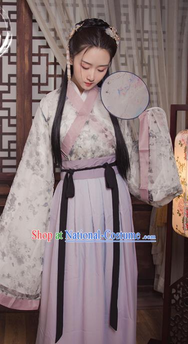 Ancient Chinese Jin Dynasty Princess Replica Costume Traditional Court Lady Printing Hanfu Dress for Women