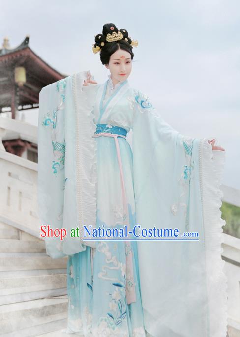 Ancient Chinese Jin Dynasty Imperial Consort Replica Costume Traditional Mythology Goddess Luo Embroidered Hanfu Dress for Women