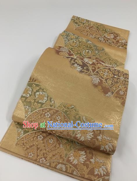 Japanese Kimono Classical Lucky Pattern Design Golden Brocade Belt Asian Japan Traditional National Yukata Waistband for Women